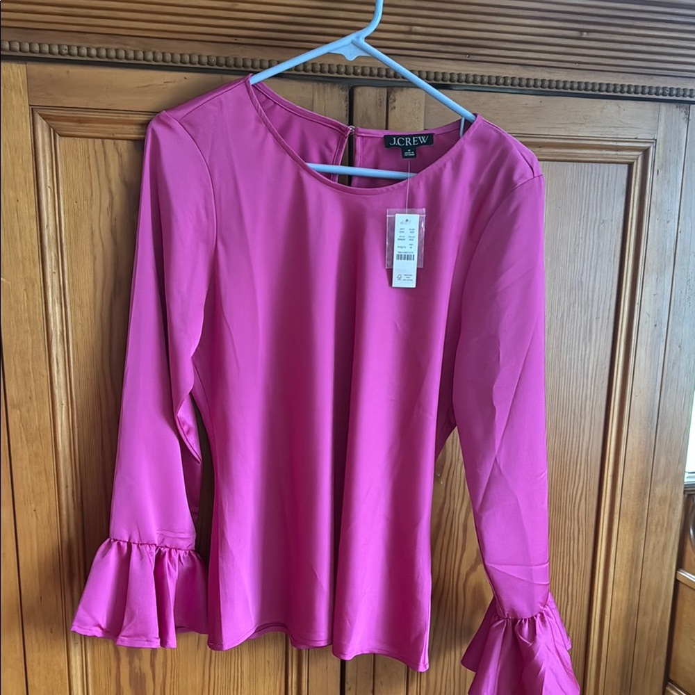 J. Crew Women's Pink Ruffle Sleeve Top